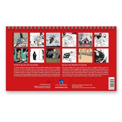 Hergé-a-Calendrier-Tintin-noir-et-blanc-en-couleurs-Papeterie-civile-Calendrier-à-poser
